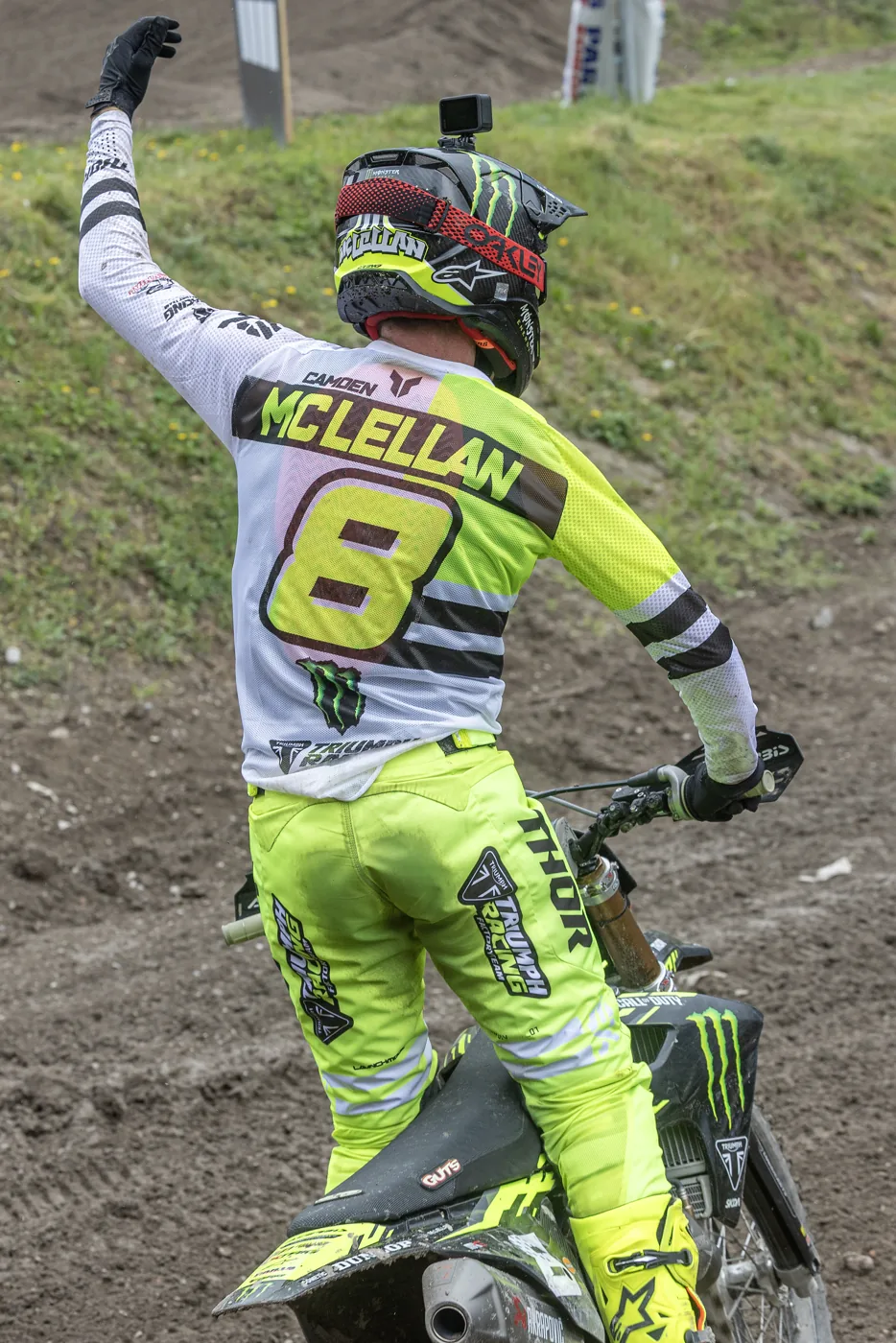 Camden McLellan celebrating on track, MXGP