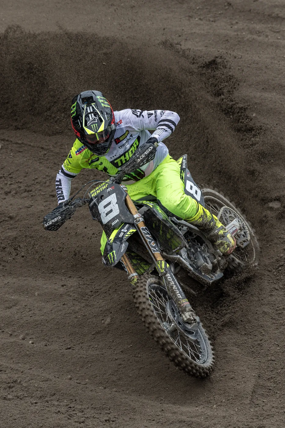 Camden McLellan cornering at speed, MXGP