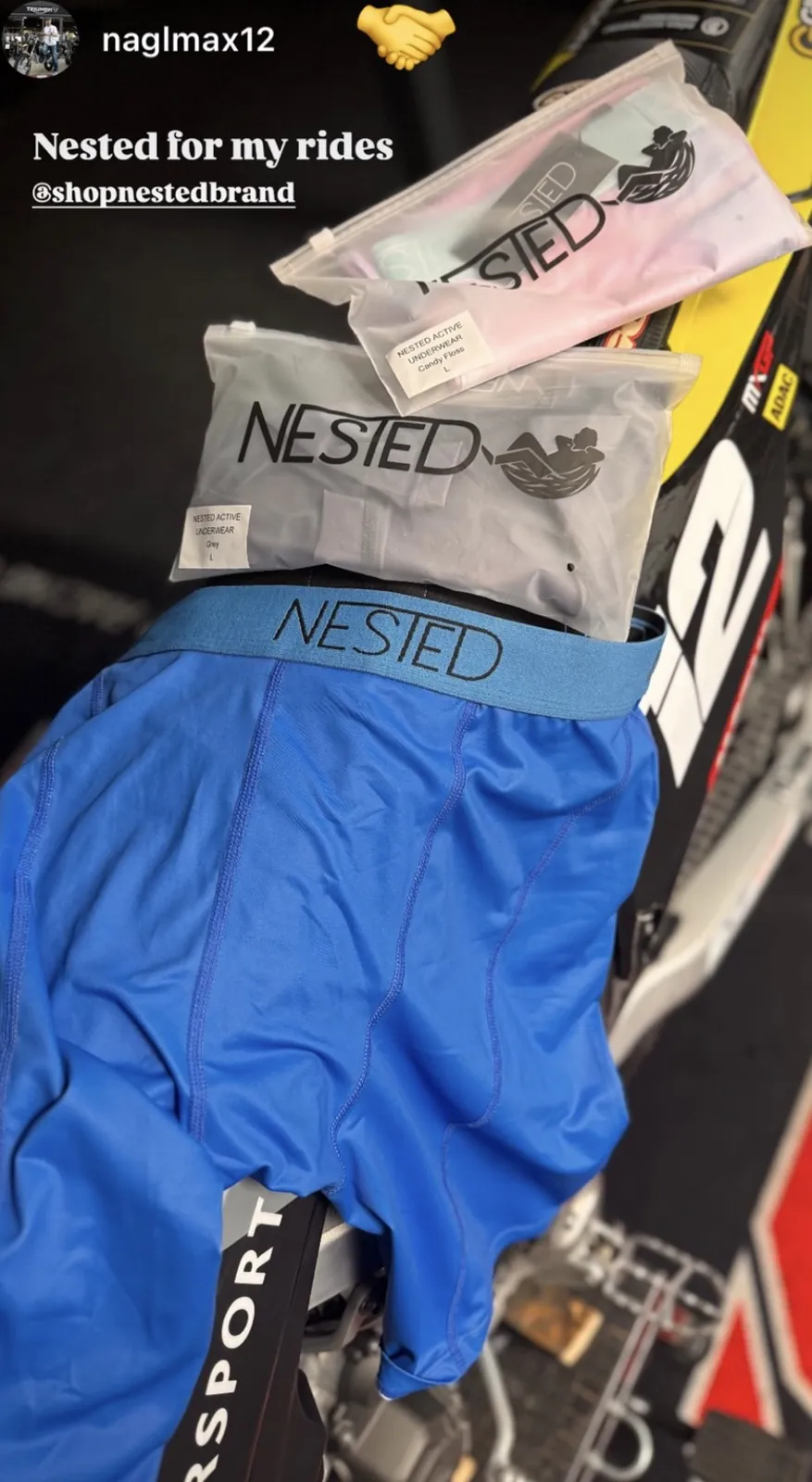 Nested Solid Blue on a rider’s bike